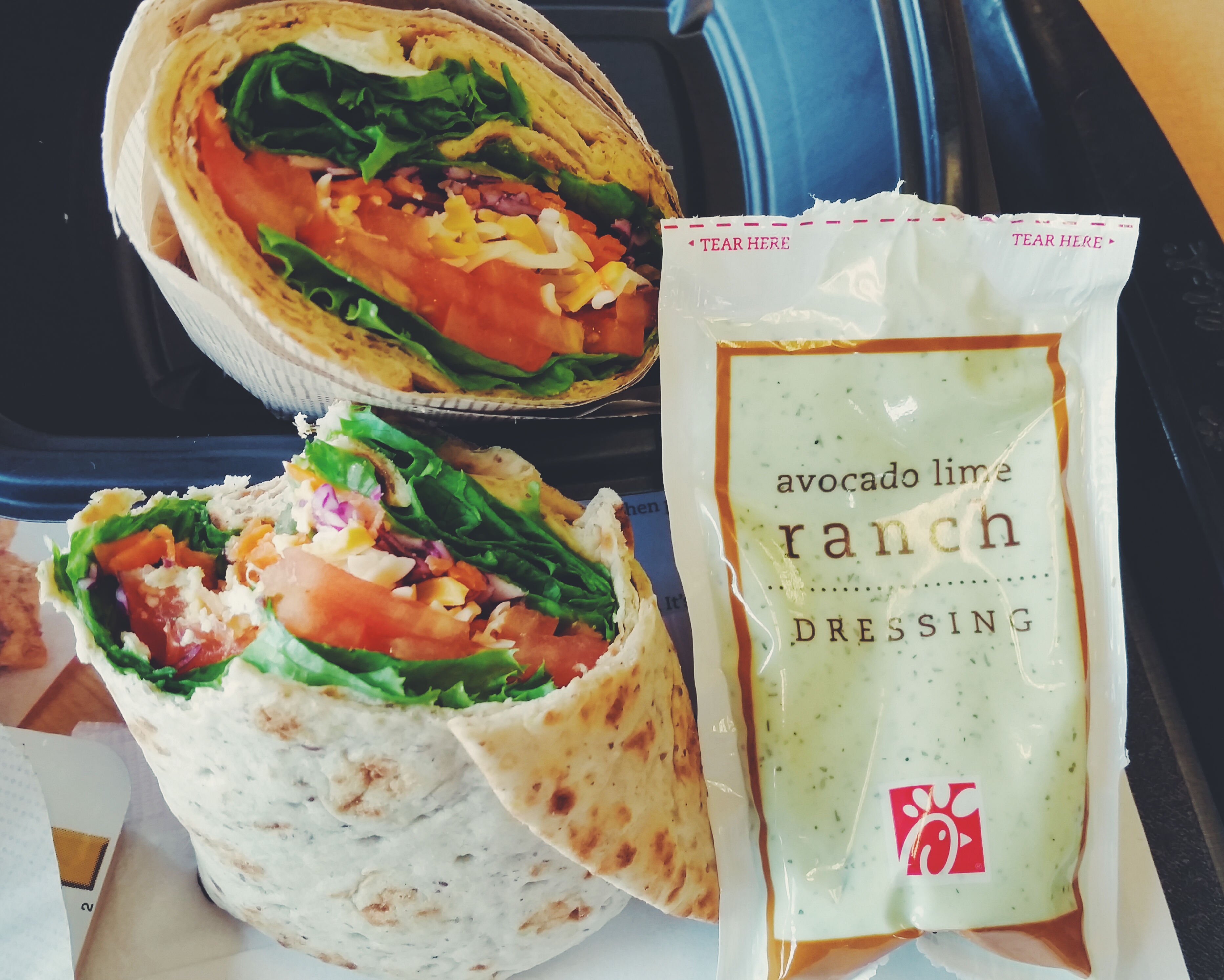 Chick-fil-A Veggie Wrap with Avocado-Lime Ranch Dressing.